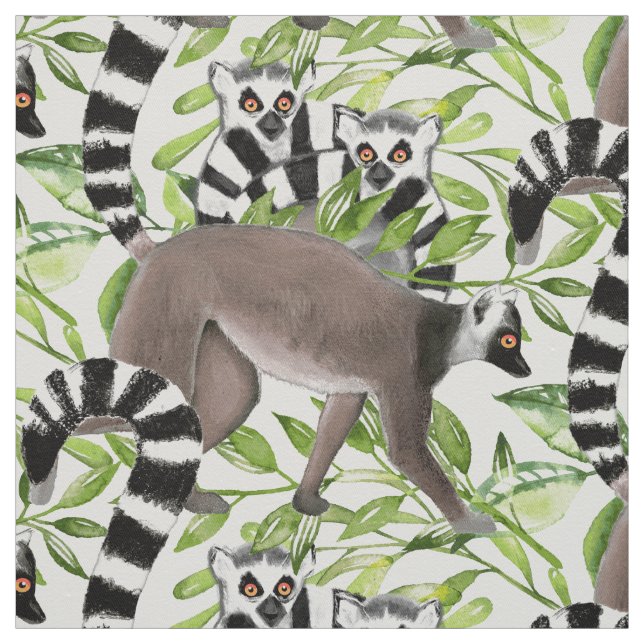 Ring-Tailed Lemurs of Madagascar Fabric (Swatch)