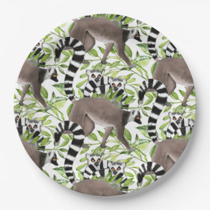 Ring-Tailed Lemurs of Madagascar in the Jungle Paper Plate