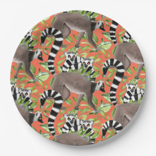Ring-Tailed Lemurs of Madagascar in the Jungle Paper Plate