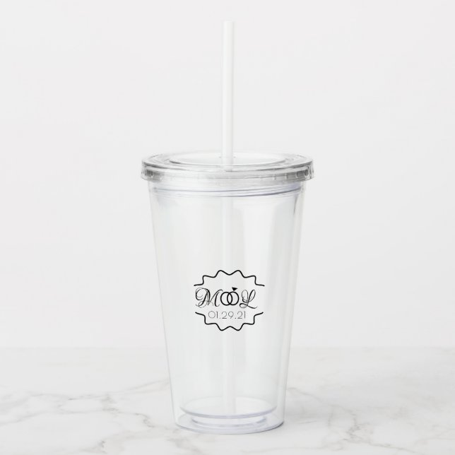 Ring Wedding Logo Couples Initial Anniversary Acrylic Tumbler (Front)