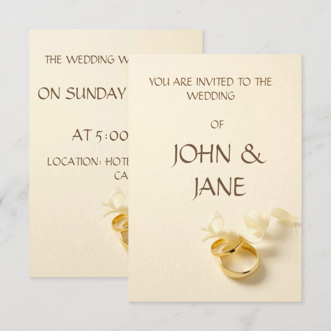 Ring  with ribbon wedding invitation card (Front/Back)