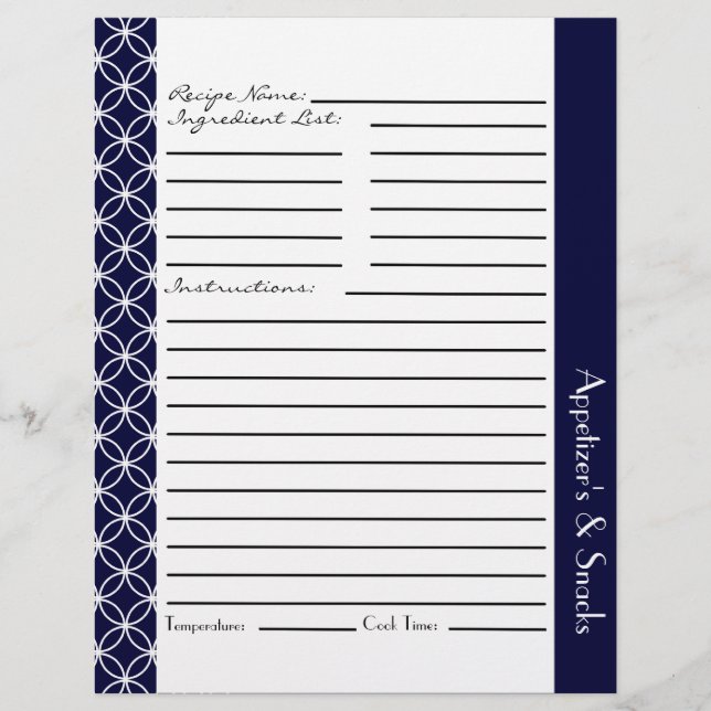 Ringed Diamonds Recipe Inserts - Navy Blue White (Front)