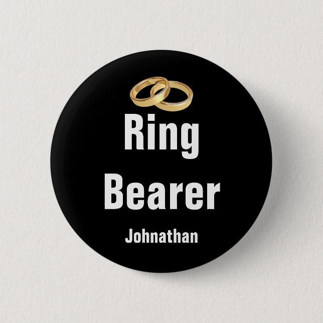 Ringer Bearer Name and Two Faux Gold Wedding Rings 2 Inch Round Button (Front)