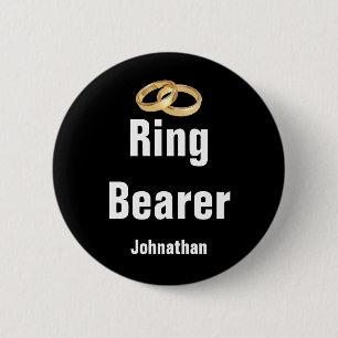 Ringer Bearer Name and Two Faux Gold Wedding Rings 2 Inch Round Button
