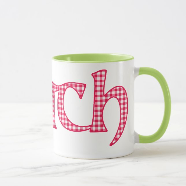 Ringer Coffee Mug, Welsh Cwtch, Red Check Gingham Mug (Right)