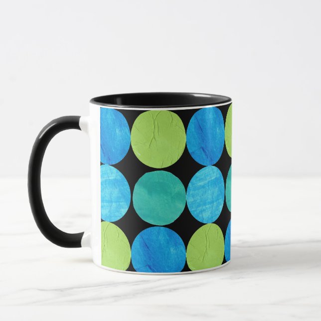 Ringer Mug, Blue Moons Pattern Mug (Left)