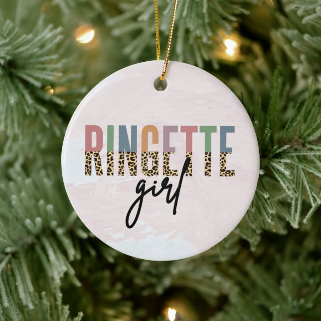 Ringette Girl Cheetah Print | Ringette Player Ceramic Ornament (Tree)