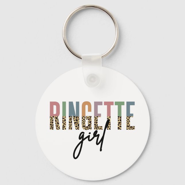 Ringette Girl Cheetah Print | Ringette Player Keychain (Front)