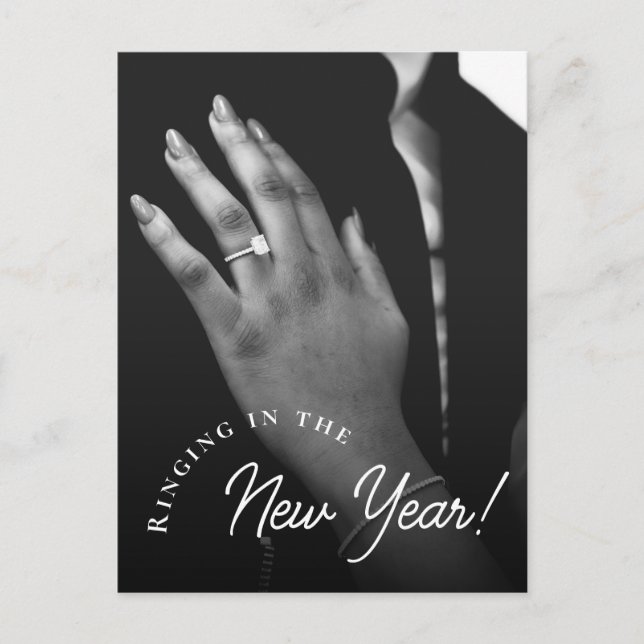 Ringing in the new year 2 Engagement photos Holiday Postcard (Front)