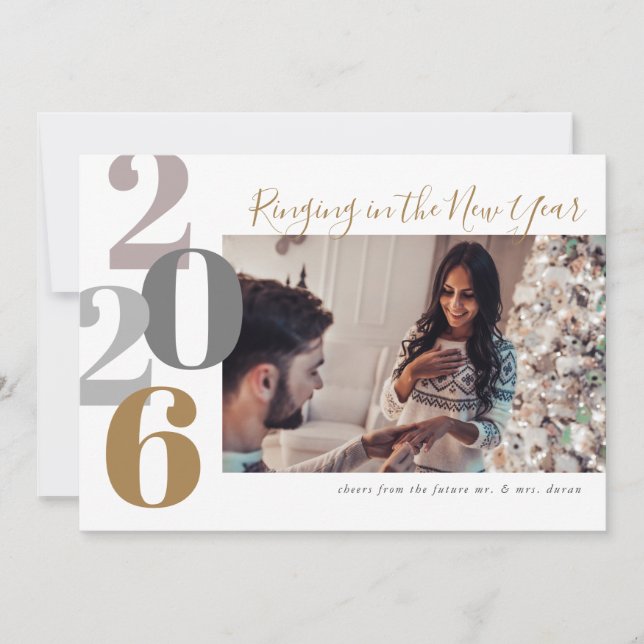 Ringing in the New Year Engagement Photo Holiday Card (Front)