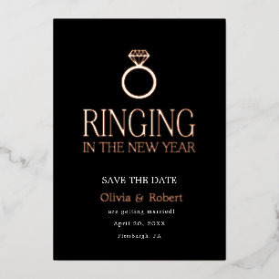 Ringing in the New Year Save the Date Foil Holiday Card
