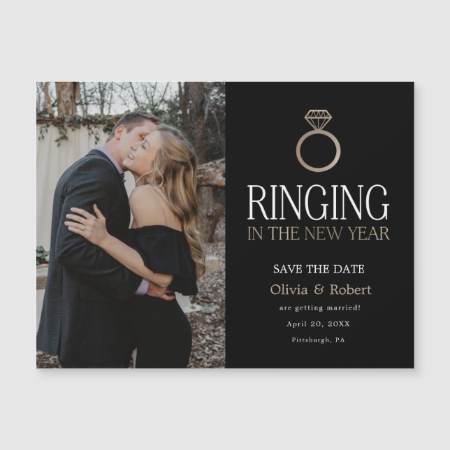 Ringing in the New Year Save the Date Photo Magnet (Front)