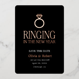 Ringing in the New Year Save the Date with Photo Foil Holiday Card