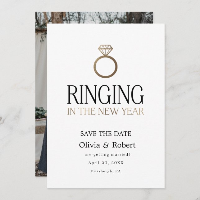 Ringing in the New Year Save the Date with Photo Invitation (Front/Back)