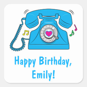 Ringing Retro Telephone with a Heart Square Sticker