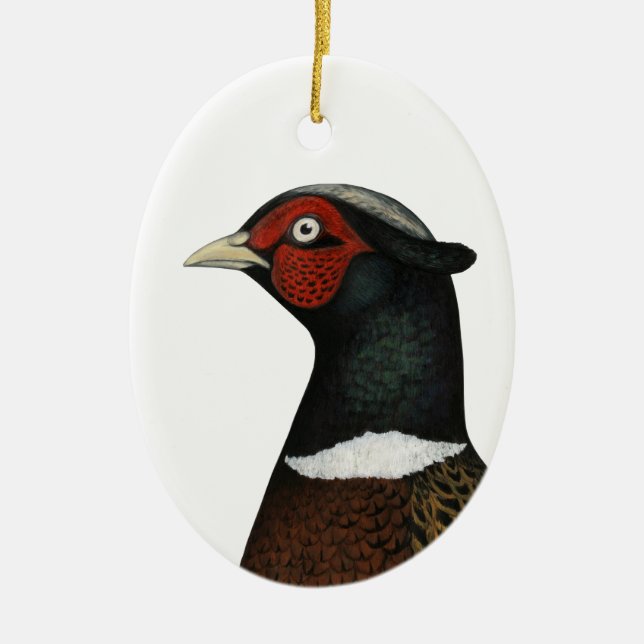 Ringneck Pheasant Head Ceramic Ornament (Front)