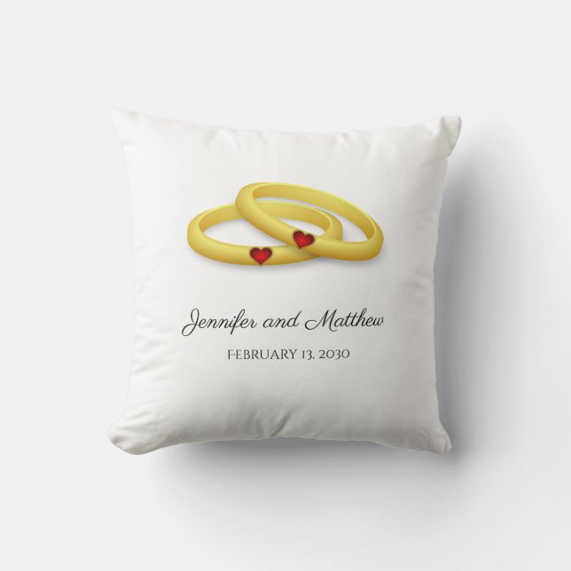 Rings and Hearts Personalized Wedding Pillow (Front)