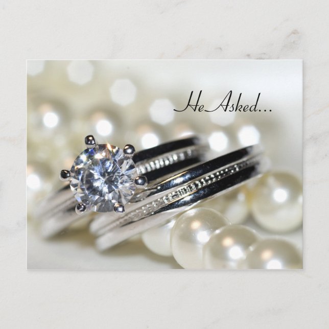 Rings and Pearls Engagement Announcement Postcard (Front)