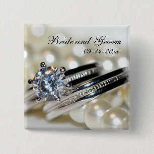 Rings and White Pearls Wedding 2 Inch Square Button