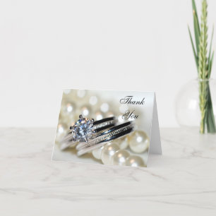 Rings and White Pearls Wedding Thank You Card