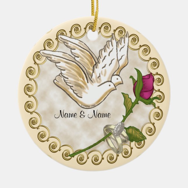 Rings Dove custom Wedding  ornament (Front)