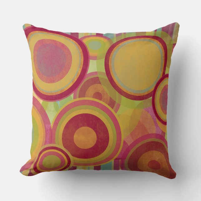 Rings of colour with bright stripes throw pillow (Front)
