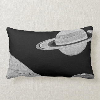 Rings of Saturn/Moon Black and White Lumbar Pillow