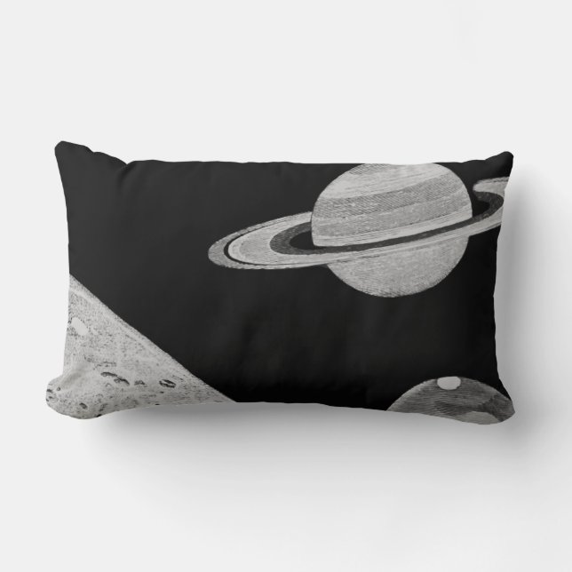 Rings of Saturn/Moon Black and White Lumbar Pillow (Front)