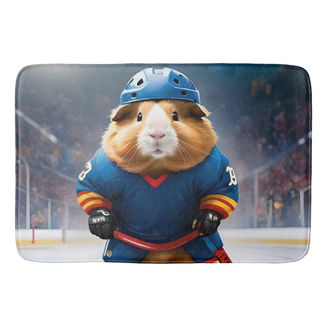 "Rink Rookie: The Ice Hockey Guinea Pig" Bath Mat (Front)