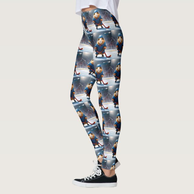 "Rink Rookie: The Ice Hockey Guinea Pig" Leggings (Left)
