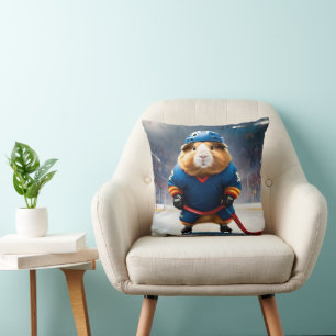 "Rink Rookie: The Ice Hockey Guinea Pig" Throw Pillow