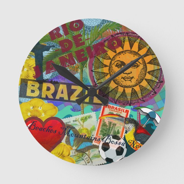 Rio Brazil Vintage Collage Colourful Round Clock (Front)