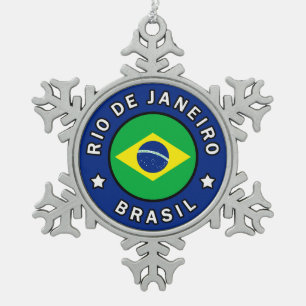 Rio de Janeiro Brasil Snowflake Pewter Christmas Ornament