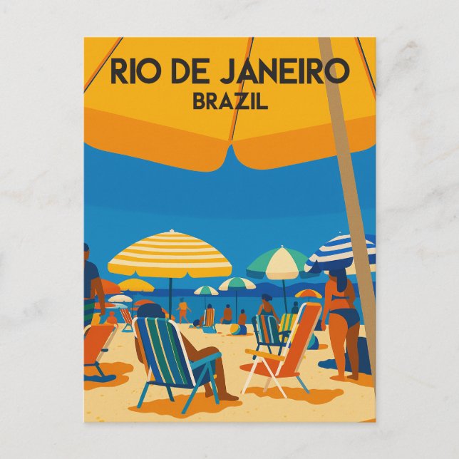 Rio De Janeiro Brazil Beach Vintage Travel Postcard (Front)