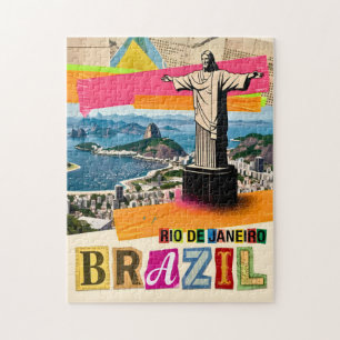 Rio de Janeiro Brazil Christ Retro Collage Travel Jigsaw Puzzle