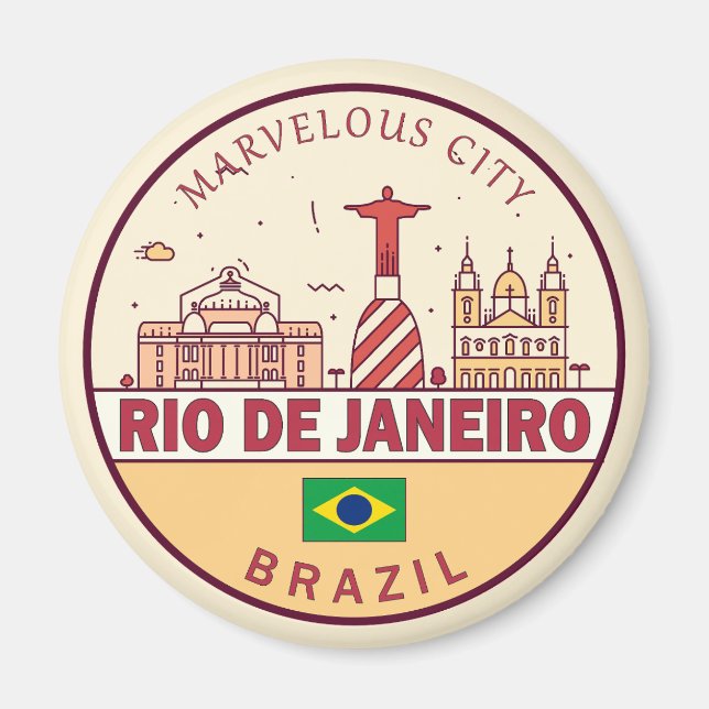 Rio de Janeiro Brazil City Skyline Emblem Magnet (Front)