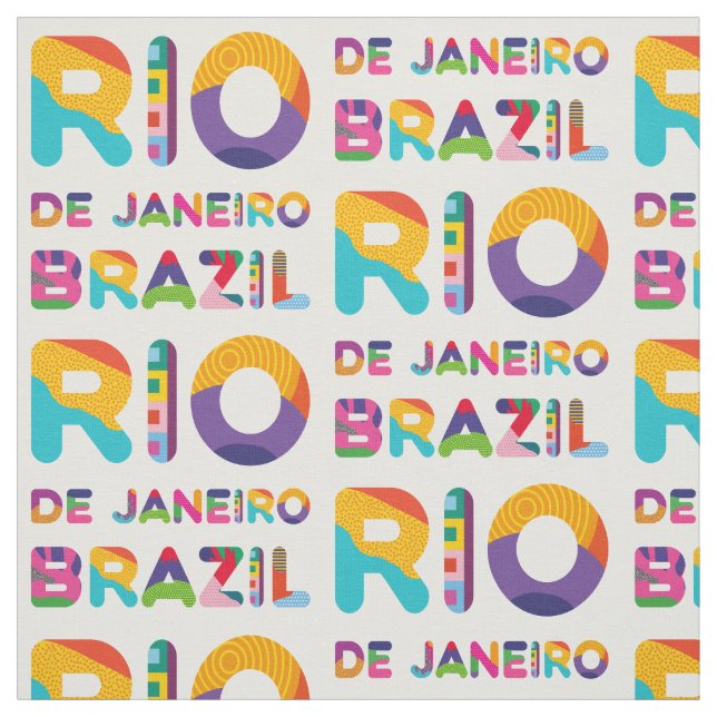 Rio De Janeiro Brazil Colourful Text Fabric (Swatch)