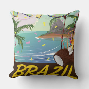 rio de janeiro Brazil retro travel print. Throw Pillow
