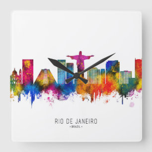 Rio de Janeiro Brazil Skyline Square Wall Clock