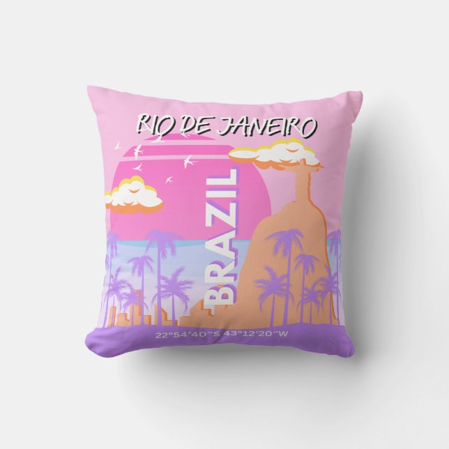 Rio de Janeiro Brazil Travel Art Pink Poster Throw Pillow (Front)