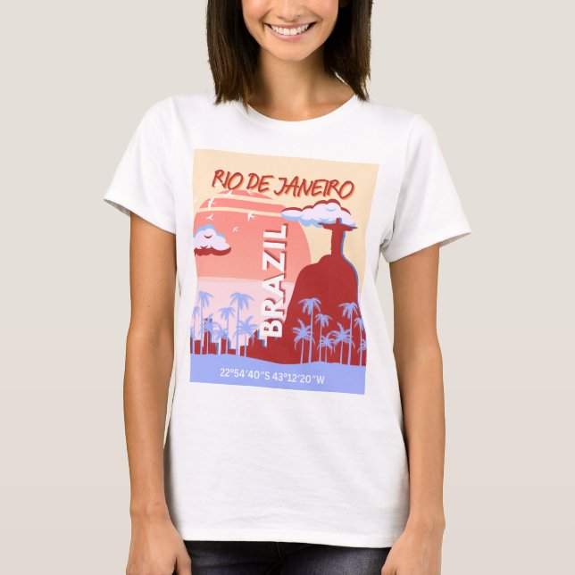 Rio de Janeiro Brazil Travel Art Retro Poster T-Shirt (Front)