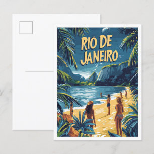 Rio de Janeiro Brazil Vintage Illustration Travel Postcard