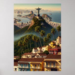 Rio De Janeiro Brazil Vintage Travel Christ vintag Poster