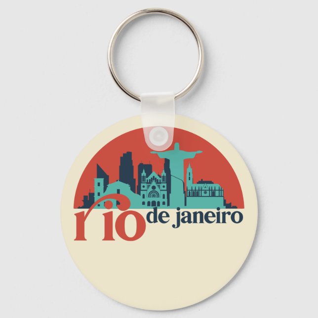 Rio De Janeiro City Skyline Vintage Cityscape Keychain (Front)