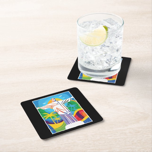 Rio de Janeiro Cristo Redentor Brazil Colourful Square Paper Coaster (Insitu)