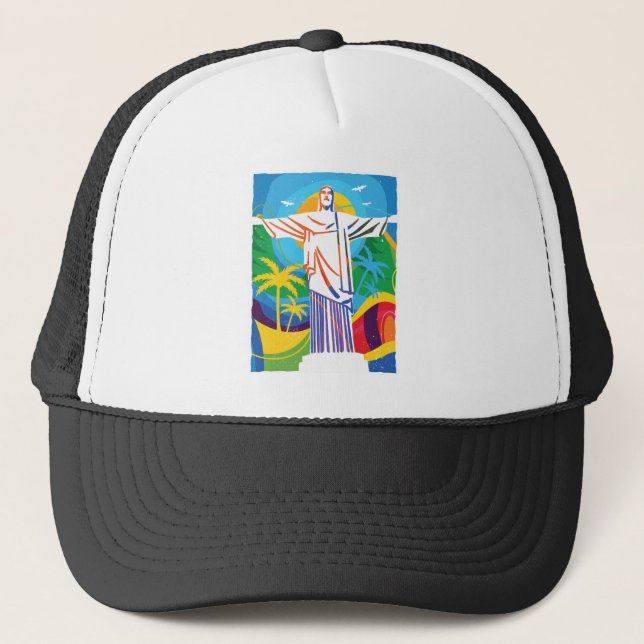 Rio de Janeiro Cristo Redentor Brazil Colourful Trucker Hat (Front)
