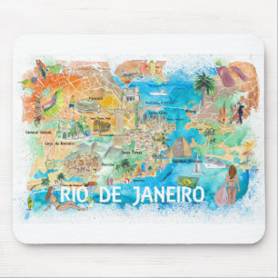 Rio de Janeiro Illustrated Map with Main Roads Mouse Pad