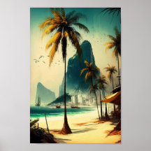 Rio de Janeiro, Palm Trees Wall Art Poster 