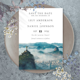 Rio de Janeiro Skyline Watercolor Brazil Wedding Save The Date