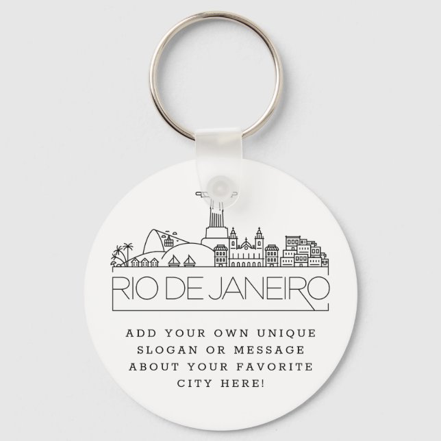 Rio De Janeiro Stylized Skyline | Custom Slogan Keychain (Front)